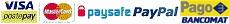 Visa, Mastercard, paysafecard, PayPal e PagoBANCOMAT